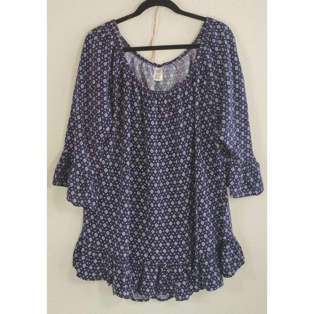Terra & Sky Women’s 2X Blue Sapphire Boho Peasant Top Ruffle Bell Sleeve Rayon - Picture 4 of 9